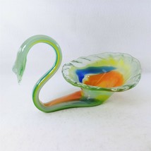 Swan Hand Blown Art Glass Bowl Artisan Made - £58.58 GBP