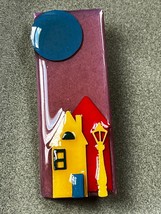 Thin House Pins by Lucinda Purple w Yellow &amp; Red House Street Lamp &amp; Blue Moon - £8.94 GBP