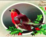 Merry Christmas Robin Bird on Holly Branch Embossed UNP Vtg Postcard - $7.87