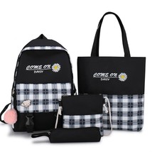 4 Piece Set School Bag For Girl Fashion Canvas Women Backpack College Bag For Gi - £64.00 GBP