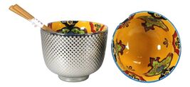 Set of 2 Ottoman Silver Plated Ramen Noodle Bowls W/ Chopsticks Orange F... - $26.99