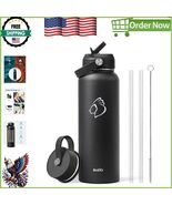 Premium Black 40oz Vacuum Insulated Water Bottle - Straw &amp; Flex Caps Inc... - $61.53 CAD