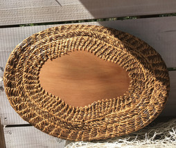 Vtg Sweet Grass Pine Needle Tray 16&quot; x 12&quot; oblong low basket handcrafted Florida - £75.10 GBP