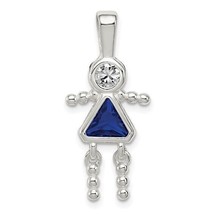 Sterling Silver Rhodium CZ and Birthstone Blue September Glass Girl Pendant - $909.27 MXN
