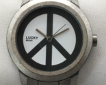 Lucky Brand Watch Men Silver Tone White Peace Sign Dial New Battery 6&quot; - £23.54 GBP