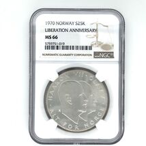 1970 Norway Silver 25 Kroner Liberation Anniversary Coin Graded MS 66 by... - $147.61