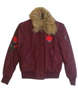 Ultim8 Brand burgundy faux fur collar rose appliqué bomber Jacket  Junio... - $33.83 CAD
