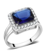Royal Blue Square Cut Halo Style Ring Stainless Steel TK316 - £14.15 GBP