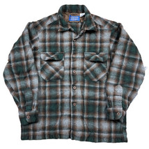 Vtg Pendelton Board Shirt Youth L Green Brown Plaid Wool Flap Pocket Loop Collar - £31.37 GBP