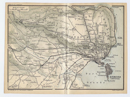 1930 Original Vintage Map Of Vicinity Of Syracuse / Siracusa / Sicily / Italy - £16.87 GBP