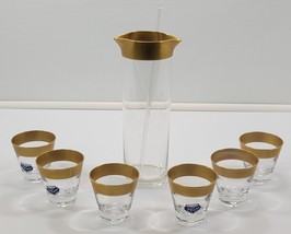 *N) Vintage Javit Crystal Set 6 Glasses with Pitcher and Glass Stir Stic... - £51.78 GBP