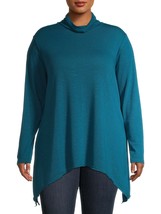 Terra &amp; Sky Women&#39;s Plus Sharkbite Tunic Length Cowlneck Knit Top 1X  Green New - £13.50 GBP