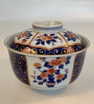 Japanese Porcelain Bowl with Lid Otagiri Rice Soup Imari Bowl Gold Blue Red VTG - £21.35 GBP