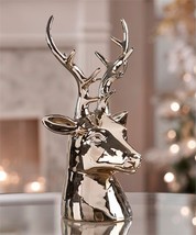 Christmas Reindeer Head Statue 11" High Porcelain Champagne Gold Color Mantle image 2