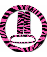 Steering wheel cover, seat belt covers &amp; rear view mirror cover  Pink Zebra - €15,93 EUR