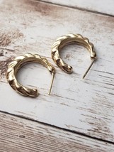 Vintage Earrings For Pierced Ears - Woven Gold Tone Hoops - £9.47 GBP