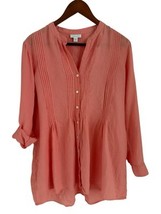 J Jill Love Linen Tunic Top Women Blouse Pintuck Button Up Shirt Petite ... - $354.32 MXN