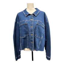 Ava &amp; Viv Jean Jacket Womens 4X Cutoff Cropped Distressed Denim Dark Was... - £17.10 GBP