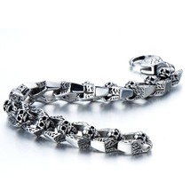 Biker Bracelet Gothic Skull Stainless Steel Bracelet for Men 8.5 Inches Vintage - £46.97 GBP