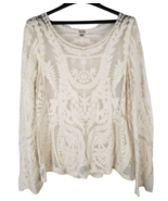 SOHO GIRL Ivory Cotton Bohemian Scalloped Lace Long Sleeve Shirt Top One... - £22.34 GBP