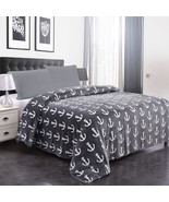 Grey Anchor Micro Plush Blanket Flannel Fleece Bed Throw 50*60 - £20.42 GBP
