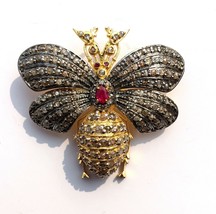 Victorian 6.15ct Rose Cut Diamond Ruby Cute Insect Brooch Antique Reprod... - £401.15 GBP