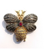 Victorian 6.15ct Rose Cut Diamond Ruby Cute Insect Brooch Antique Reprod... - £397.45 GBP