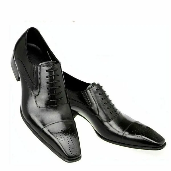 Mens Handmade Shoes Black Leather Oxford Brogue Toe Cap Lace-Up Formal W... - £125.38 GBP