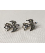 Vintage Clip On Swallow / Swift Bird Earrings With Marcasite Stones - $18.90