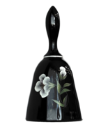 Fenton Black Bell Hand painted White Floral and Signed - $100.84 CAD