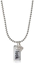 Dolce Vetra Sterling Silver 925 Luck Tag &amp; Cubic Zirconia Clover Charm Necklace - £11.24 GBP