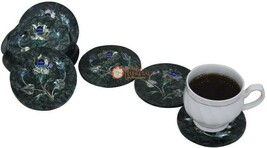 Pauashell Inlay Floral Design Green Marble Coaster Set Christmas Gift E1975 - $4,179.23 MXN