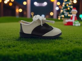 Vintage Christmas Ornament Leather Saddle Shoes Loafers Cleats Brown Tan... - $12.86