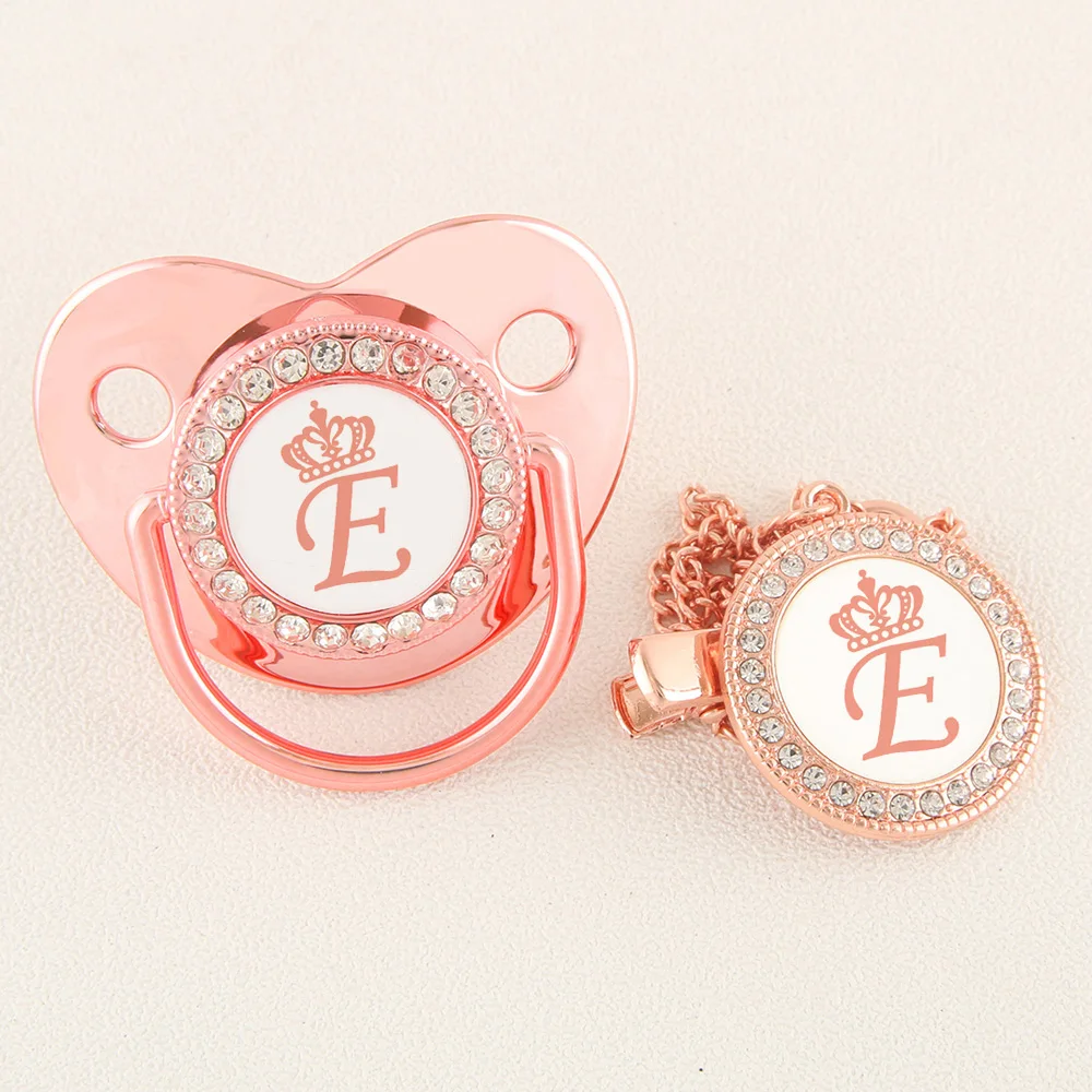 Play Rose Gold Crown 26 Name Initial Letter Baby Pacifier With Clip Food Grade S - £23.18 GBP