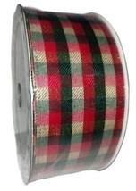 2.5 inch x 50 Yards Premium Wired Ribbon, Christmas Check Red Green Gold - £19.07 GBP