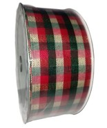 2.5 inch x 50 Yards Premium Wired Ribbon, Christmas Check Red Green Gold - £18.79 GBP