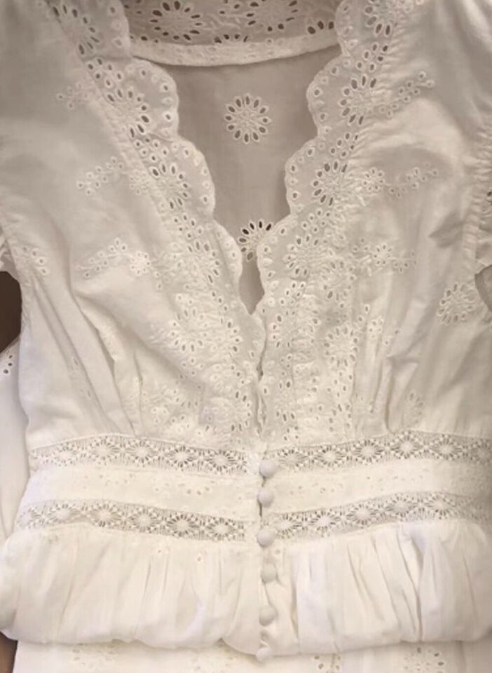 Women's Ruffle Cap Sleeve Trim Eyelet Embroidered 100% Cotton Dress in White AUS Item image 6