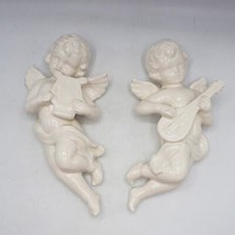 Pair Ceramic Cherubs Angels Wall USA California White 8&quot; - £93.05 GBP
