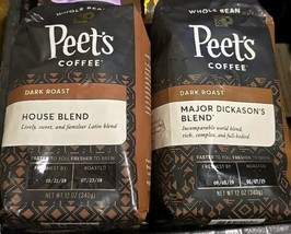 2 Pc Mix Peet&#39;s Dark Roast Whole Bean Coffee House/Major Dickason&#39;s 10.5... - $12.47