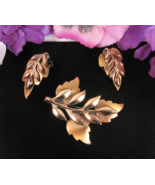 RENOIR Vintage Copper LEAF BROOCH &amp; Clip On EARRING SET  Pin Designer Si... - $39.62 CAD