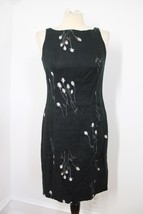 Vtg 90s Jones NY 4 Black Floral Linen High Neck Sleeveless Tank Sheath Dress - £26.89 GBP