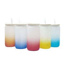 16oz Sublimation blank glass Jar Cans ombre gradient Tumblers (Includes Bamboo L - £4.81 GBP