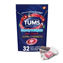 2 Pack Tums Chewy Delights Ultra Strength Heartburn Relief Cherry Flavor 32 Each - £15.82 GBP