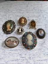 7 Vintage Portraits and Victorian Women Brooches / Pins cameos - $63.36