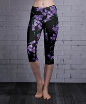 Lily Black &amp; Purple Floral Capri Leggings (L/XL) - £25.56 GBP
