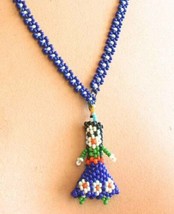 Fabulous Native Style Glass Seed Bead Woman Pendant Necklace 1970s vintage 23&quot; - £15.94 GBP