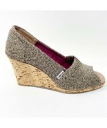 Toms Wedge Brown Metallic Herringbone Womens Open Toe Cork Heel Booties - $44.95