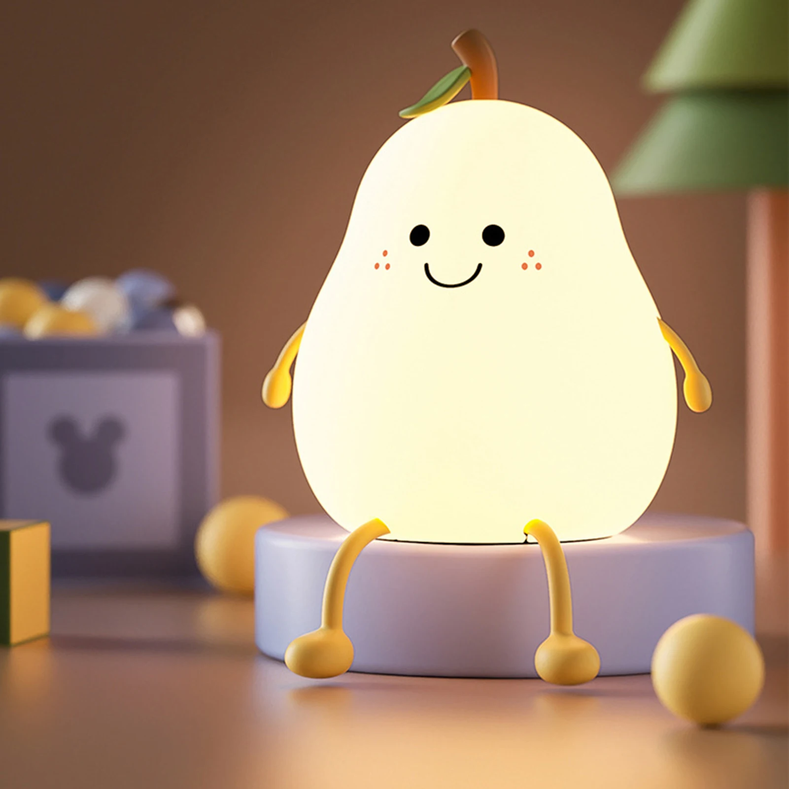 Kawaii Pear Night Light With Legs Touch Sensor Portable Led Silicone Lamp - £20.47 GBP+
