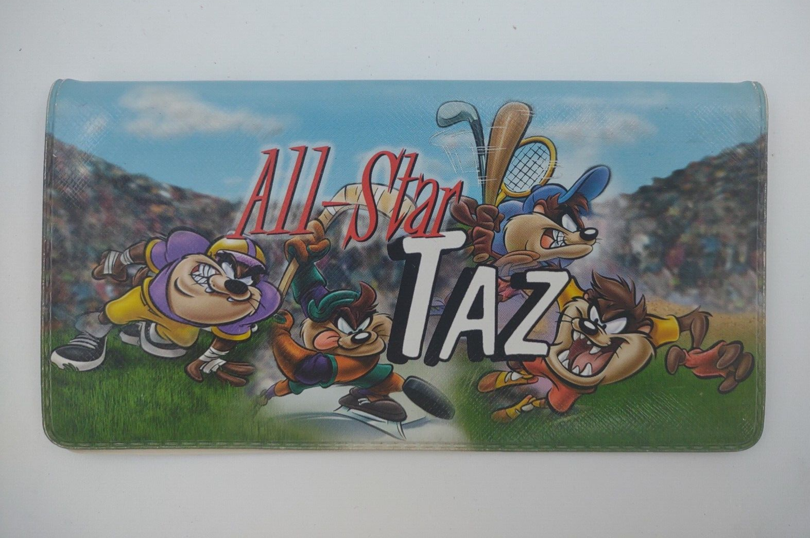 Vintage Looney Tunes All Star Taz Check Book Cover TM 2000 Warner Bross - $13.42