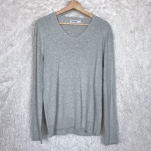 Calvin Klein Ribbed V Neck Sweater Gray Long Sleeve Cotton Blend Mens Large - £14.88 GBP